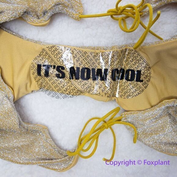 NEW Free People It's Now Cool Gathered Tie Up Bikini Bottom Gold Lurex, size L - Picture 12 of 13